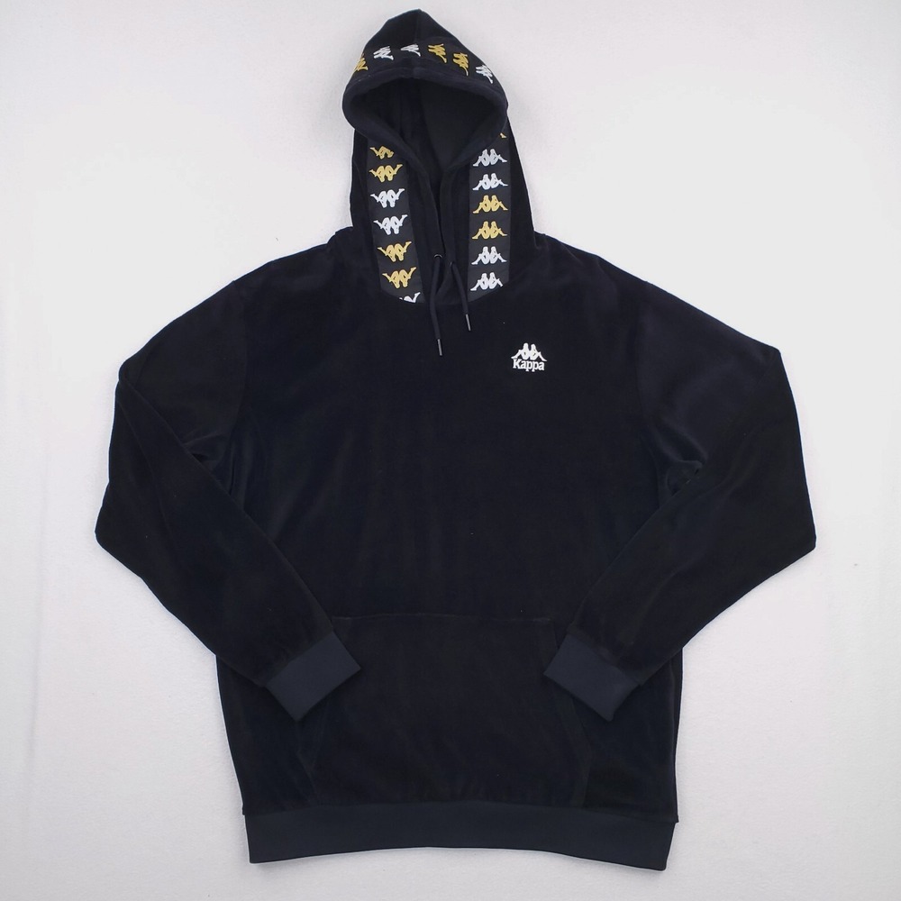 Kappa Hoodie Women Extra Large Black Felpa Sweatshirt Jumper Velour Track Jacket